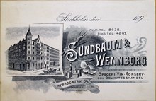 Brevhuvud. Sundbaum & Wennborg Speceri- Vin- Konserv- och Delikatesshandel