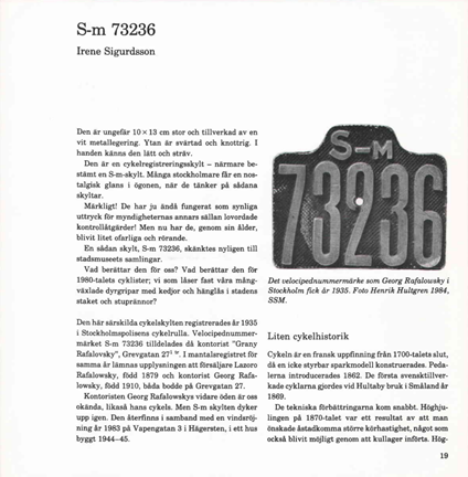Text om registreringsskyltar och cykelns historia