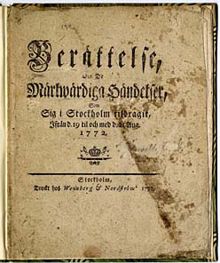 Berättelse, om de märkwärdiga händelser, som sig i Stockholm tildragit, ifrån d. 19 til och med d. 21 aug. 1772.