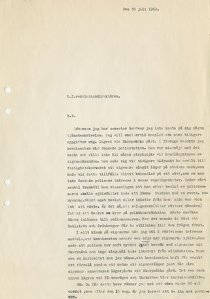 Brev angående zigenarlägret vid Skarpnäcks gård 1960.