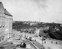 Sankt Eriksplan österut. Atlas verkstäder till höger och i fonden Vasaparken