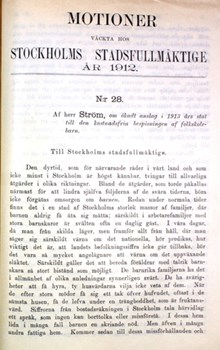 Motion angående ökade anslag till den kostnadsfria bespisningen av skolbarn - Stadsfullmäktige 1912