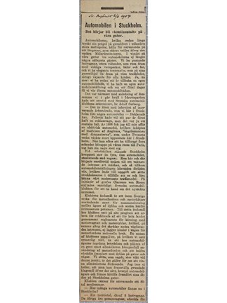 "Automobilen i Stockholm" - artikel 1904.