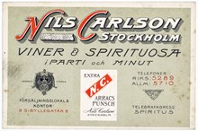 Reklamtryck. Nils Carlson Viner & Spirituosa