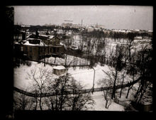 Vinterbild av Rålambshov från Västerbron