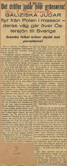 ”Det dräller judar över gränserna!” skriver nazistorganet Den Svenske 1939