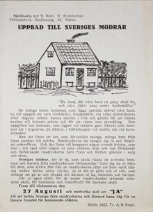 ”Sveriges mödrar, det är ni som skola rädda de svenska hemmen och barnen från rusdryckernas förbannelse! – Vita bandet 1922