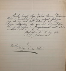 Intyg till Kungsholms barnhem – målsman avsäger sig ansvaret för sitt barn 1914