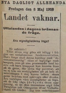 Landet vaknar [Om "fanskandalen" 1908]