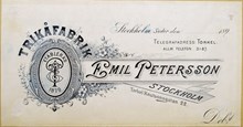 Fakturahuvud. Trikåfabrik Emil Pettersson