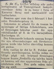 Sällskapet Soeurs de Charité - tidningsnotis om välgörenhetsbasar 1904