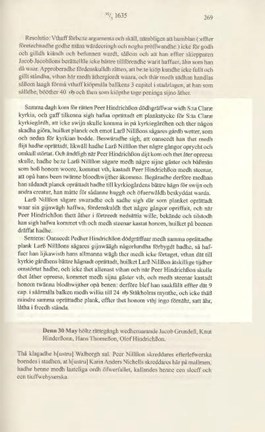 Rättens text om dödgrävaren Per Hindrichsson, ur tryckta tänkeboken 1635.