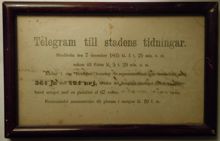 Telegram till stadens tidningar angående att adeln röstat för representationsreformen 1865