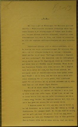 Engelska förkämpar för kvinnlig rösträtt talar i Stockholm - polisrapport 1913.