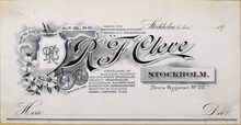 Fakturahuvud. R.F.Cleve. Spegel- och fönsterglas.