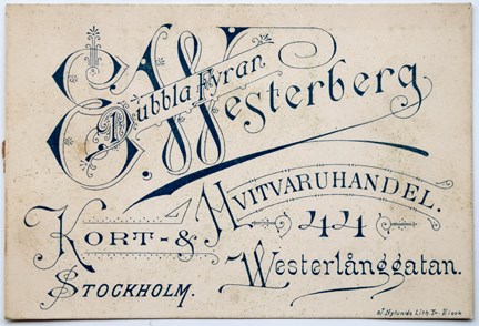 Reklamtryck i svart med text.