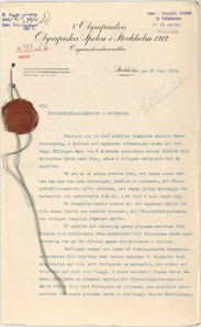 Ansökan om bevakning och avstängning av trafik under Olympiska spelens maratonlopp 1912