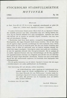 Motion om "Speakers' corner" i Stockholm år 1966