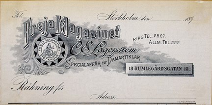 Svartvitt fakturahuvud med logotype och text.