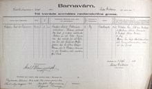 Inskrivning i Föreningen barnavärn - 1912