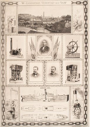 Collage med illustrationer över Södra varvet och porträtt på människor som arbetade på varvet