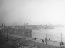 Utsikt från Fjällgatan 9 över Katarinavägen. Skeppsbron i fonden