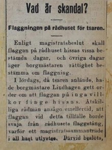 "Vad är skandal? Flaggningen på rådhuset för tsaren" - artikel 1909