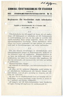 Reglemente för stadens tuberkulosbyrå 1933