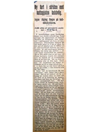"Ny fart i striden mot hattspjuten behövlig" - artikel Dagens Nyheter 1913.