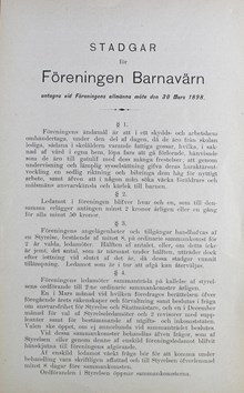 Föreningen barnavärn - stadgar 1898