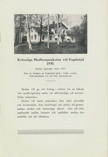 Kvinnliga medborgarskolan vid Fogelstad verksamhetsberättelse 1930