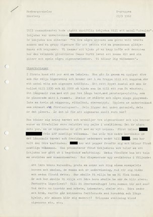 Anteckningar från möte mellan svenskar och romer i Kärrtorp 1962.