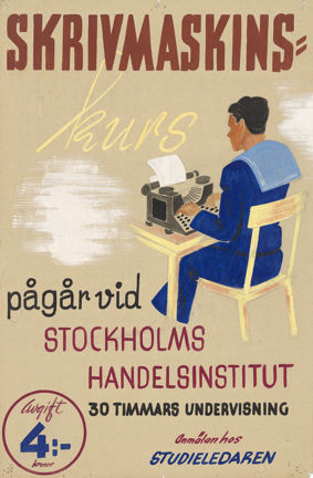 Affisch för skrivmaskinskurs vid Stockholms handelsinstitut