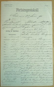 F.d. järnarbetaren Anders Fredrik Lindqvist, 35, varnad för lösdriveri 23 juni 1890 - polisförhör