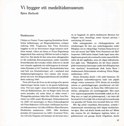 Text om fynd i samband med byggandet av medeltidsmuseet 
