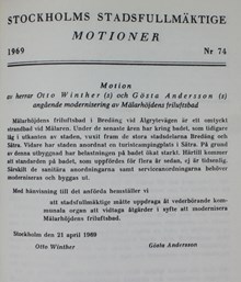 Motion angående modernisering av Mälarhöjdens friluftsbad - Stadsfullmäktige 1969