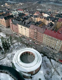 Flygfoto över Kolumbariet vid Högalidskyrkan