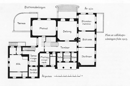Planritning av Prins Eugens Sällskapsvåning på Waldemarsudde från 1915.