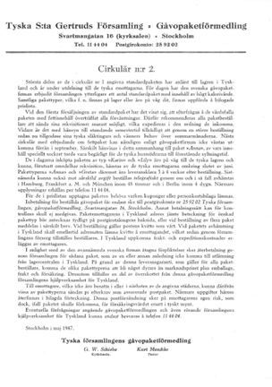 Cirkulär från Tyska församlingens gåvoförmedling 1947