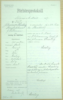F.d. båtsmannen Bengt Johan Johansson Hessling, 51, varnad för lösdriveri 6 mars 1887 - polisförhör