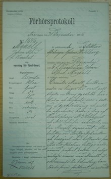 F.d. kanslisten Johan Alfred Menell, 43, varnad för lösdriveri den 31 december 1886 – förhörsprotokoll