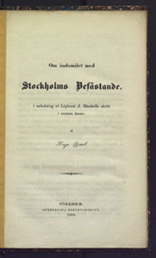 Om ändamålet med Stockholms befästande /  Hugo Raab