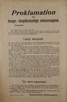 Proklamation till Sverges värnpliktsskyldige ungdom - Ungsocialistiska Militärkomitén