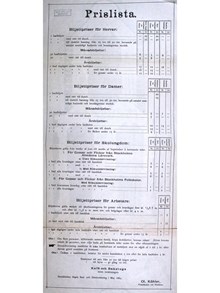 Stockholms stads bad- och siminrättning – Prislista 1884