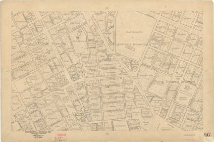 Kartan är ritad i tusch på papper som gulnat med tiden