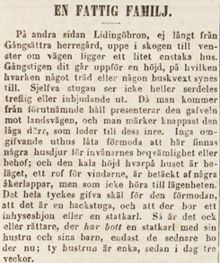 En fattig familj - socialreportage av Wendela Hebbe i Aftonbladet 6 mars 1850