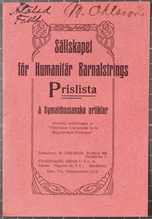 Prislista å Nymalthusianska artiklar [preventivmedel] 1914 - publicisten åtalad  