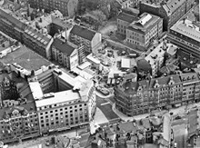 Flygfoto över Birger Jarlsgatan och Grev Turegatan 1965