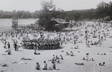 Flatenbadet. Plagen, serveringsbyggnad och hopptorn 1936