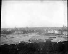 Utsikt mot Strandvägen och Blasieholmen från Minareterna på Stockholmsutställningen